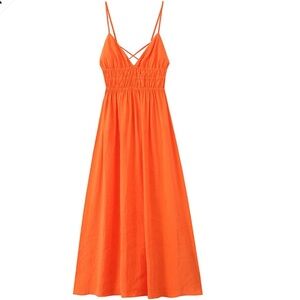Bright Orange Spaghetti Strap Summer Dress